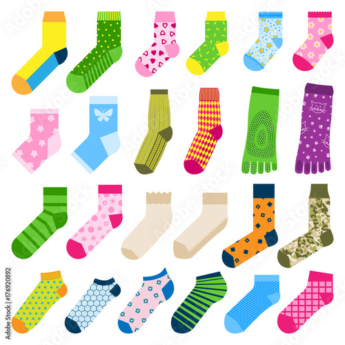 Foot toe socks fashion clothes accessory design vector illustration various cotton textile warm collection
