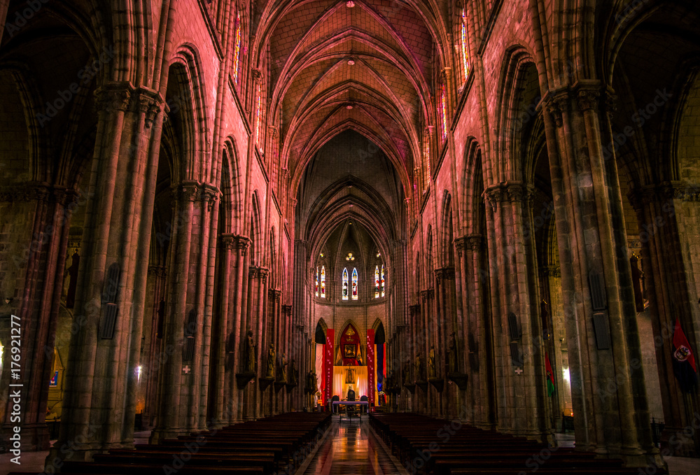 red interior of a church