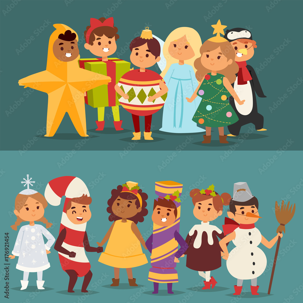 Illustration of Christmas carnival costume kids vector.