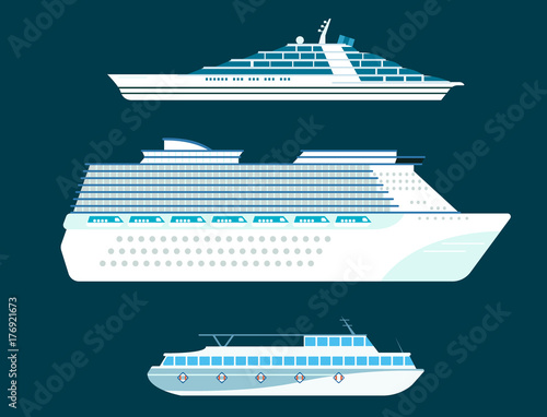 Ship cruiser boat sea symbol vessel travel industry vector sailboats cruise set of marine icon