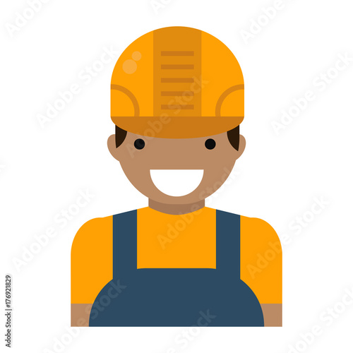 Caucasian character young builder confident man in hard hat vector flat design illustrations isolated on white background.