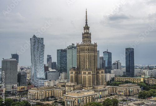 Warsaw, Poland. Aerial view Palace of Culture and Science and downtown business skyscrapers, city center. © Mariana Ianovska