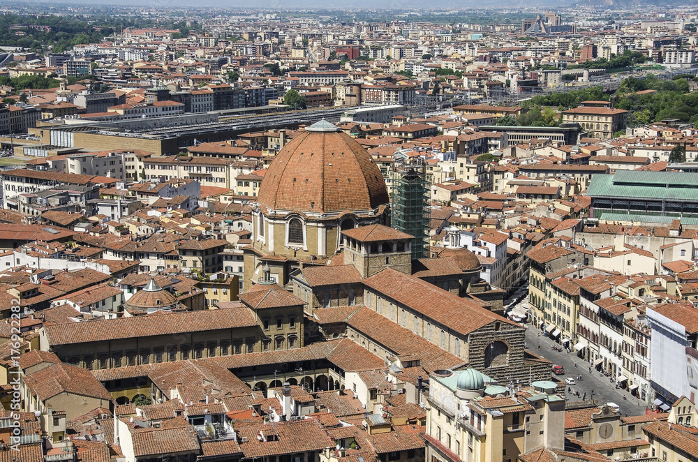 Tower of palazzo vecchio in florence top view to roofs old town