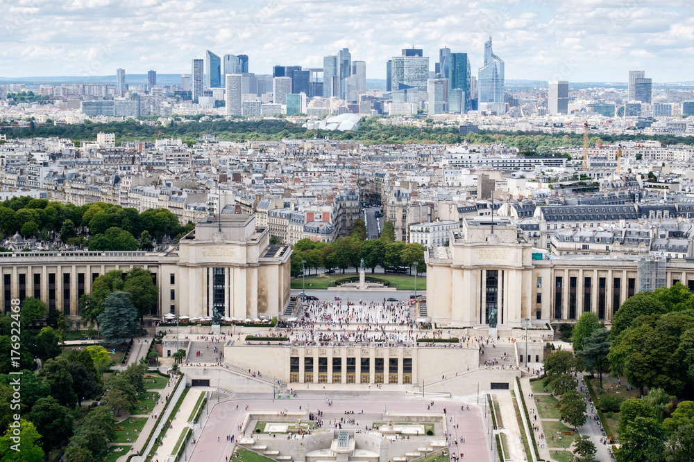 Aerial view of Trocadero and the Palais de Chaillot in central Paris
