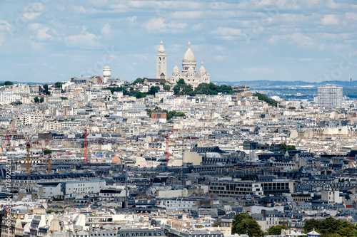 Aerial view of central Paris and the Montmartre hill