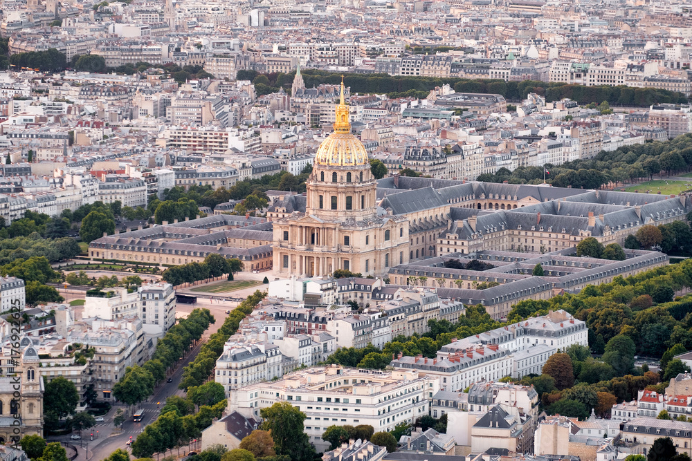 Aerial view of central Paris including Les Invalides