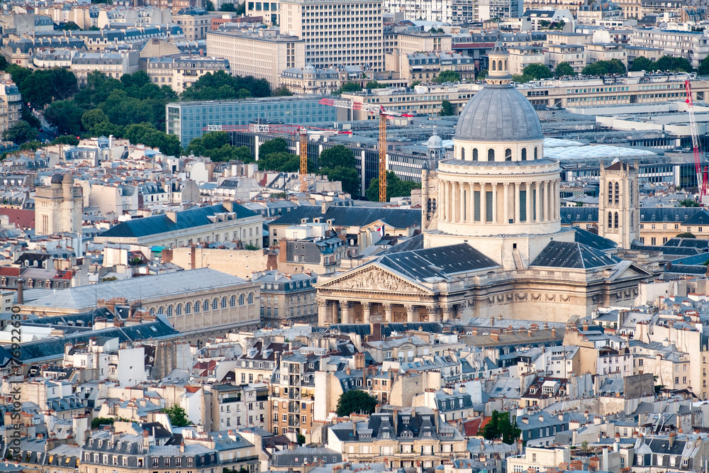 Aerial view of central Paris including The Pantheon