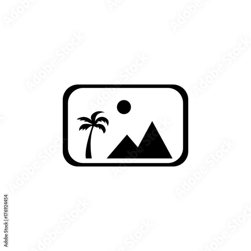 picture icon with mountains and sun line icon
