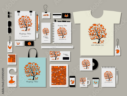 Corporate flat mock-up template, foxy tree design