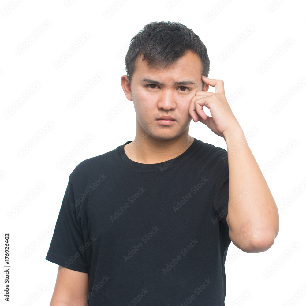 young asian man with thoughtful expression, scratching his head in thought, and posing for portrait isolated on white background with clipping path young asian man with thoughtful expression, scratching his head in thought, and posing for portrait isolated on white background with clipping path