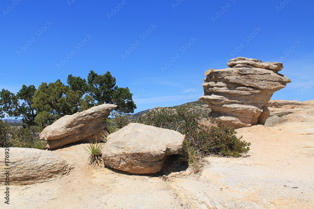Windy Point on Mount Lemmon in Tucson, Arizona, USA in the Santa Catalina Mountains located in the Coronado National Forest with blue sky copy space.