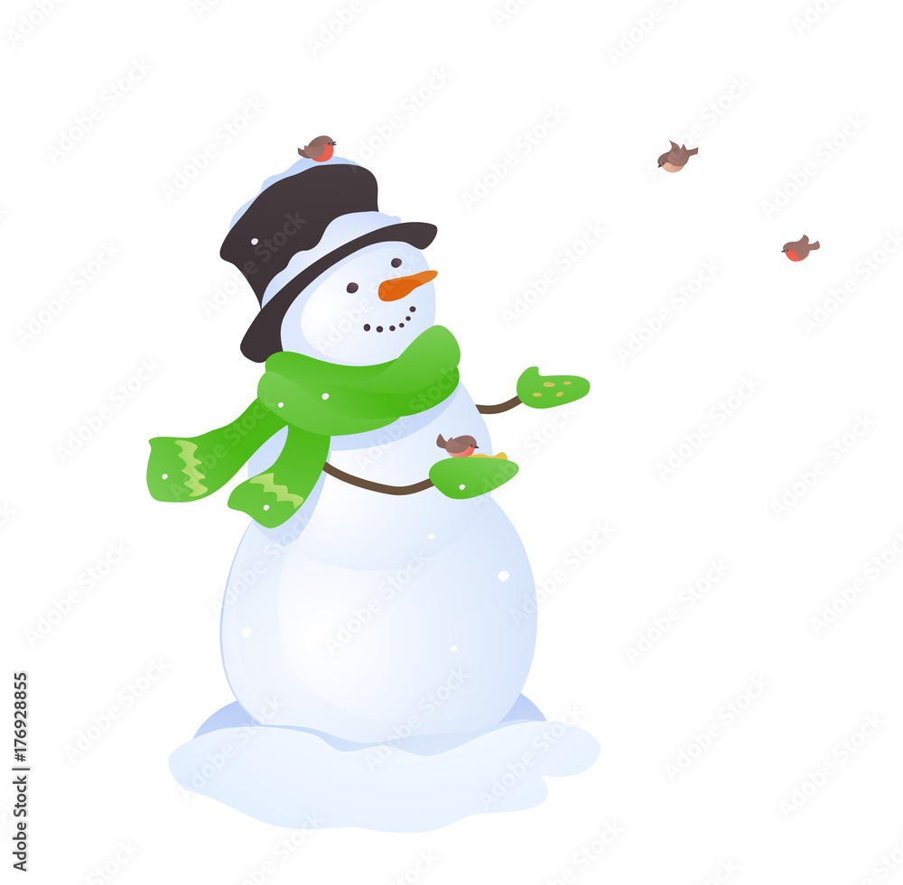 Snowman feeding birds Snowman feeding birds