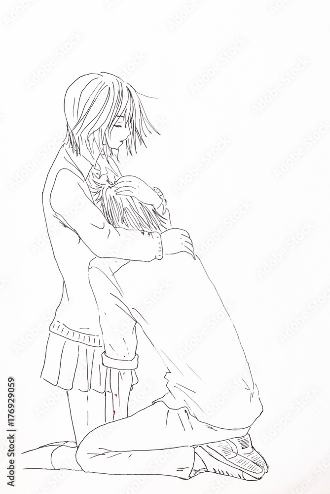 Anime Girl Boy Hugging Free PNG Image  PNG Arts