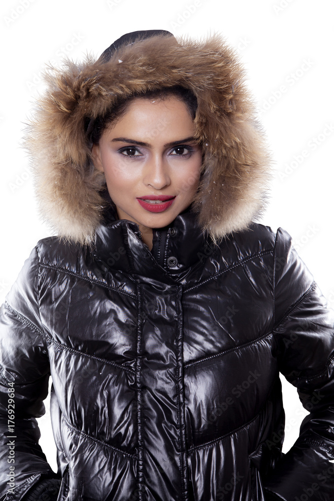 Beautiful woman wearing winter clothes on studio Beautiful woman wearing winter clothes on studio