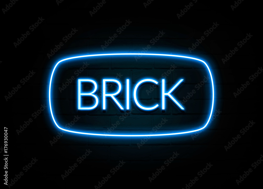 Brick - colorful Neon Sign on brickwall Brick - colorful Neon Sign on brickwall