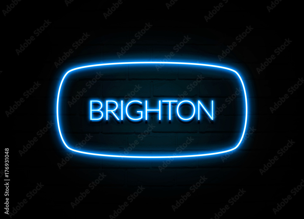 Brighton - colorful Neon Sign on brickwall Brighton - colorful Neon Sign on brickwall
