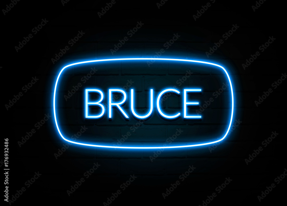 Bruce - colorful Neon Sign on brickwall Bruce - colorful Neon Sign on brickwall