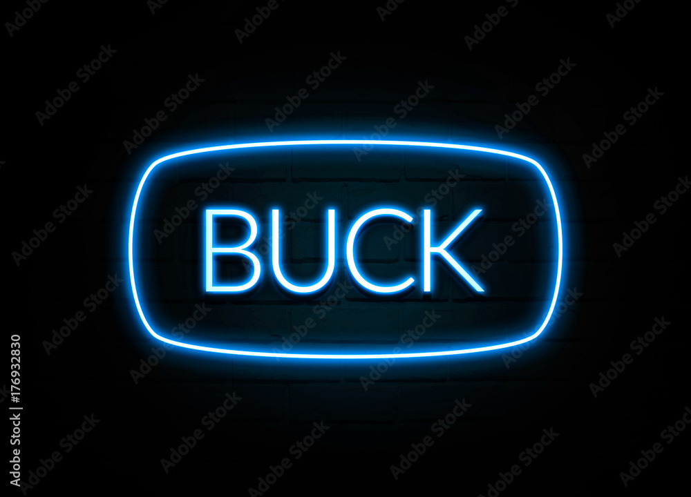 Buck - colorful Neon Sign on brickwall Buck - colorful Neon Sign on brickwall