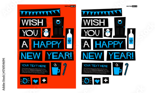 Wish You A Happy New Year! (Flat Style Vector Illustration Poster Design)