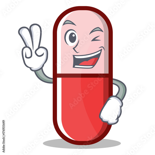 Two finger pill capsule cartoon character