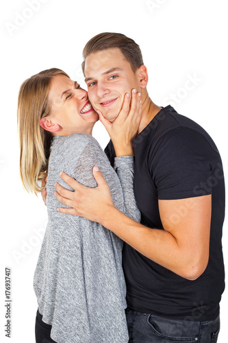 Joyful couple embracing