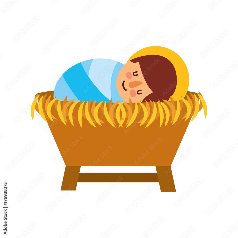 cartoon cute baby jesus christ in the crib christmas image Stock Vector