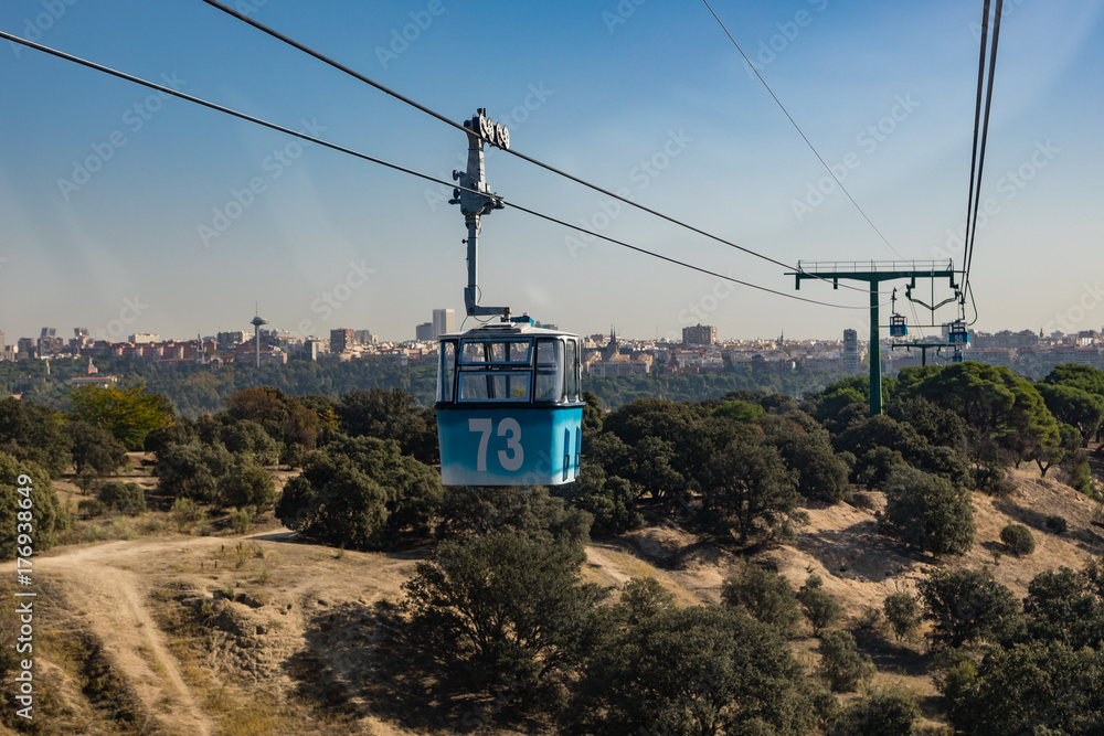 Views of Madrid, from the cable car of the Casa de Campo, with air contaminated by pollution
