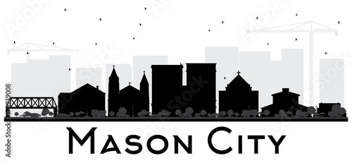 Mason City Iowa skyline black and white silhouette.