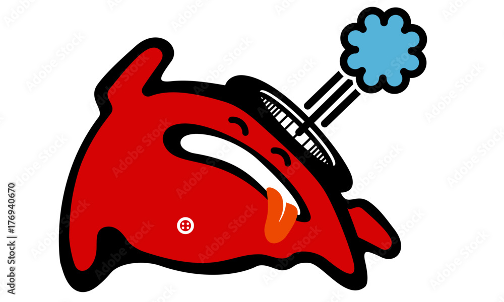 Cute red alien character puffing steam out from his head from exercising Cute red alien character puffing steam out from his head from exercising