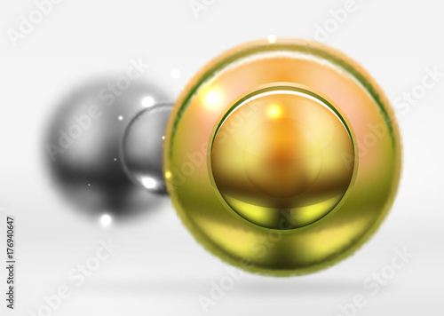Tech blurred spheres and round circles with glossy and metallic surface