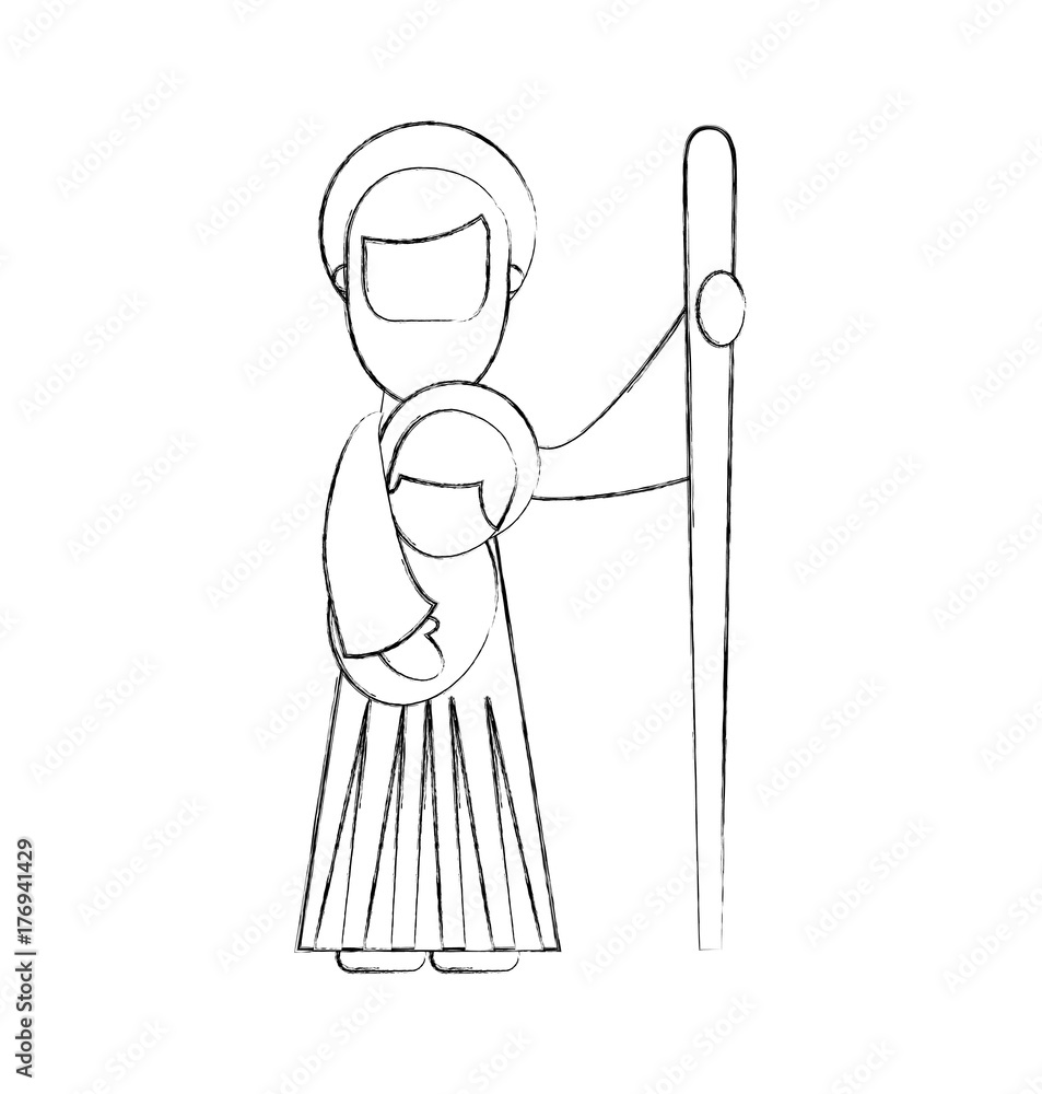 Obraz premium saint joseph holding baby jesus christ christmas manger