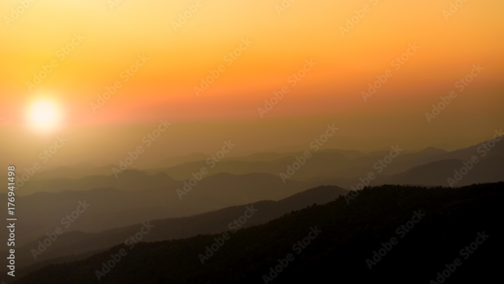 landscape of mountains on sunset  