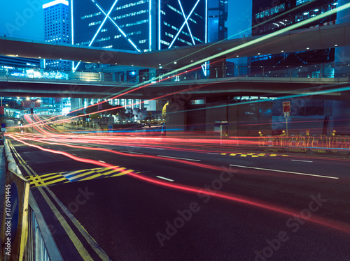 traffic trails in downtown hong kong china asia.
