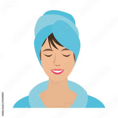 relaxed woman wrapped in towel spa center icon image vector illustration design 