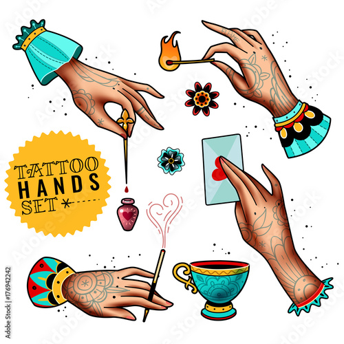 oldschool tattoo hands set