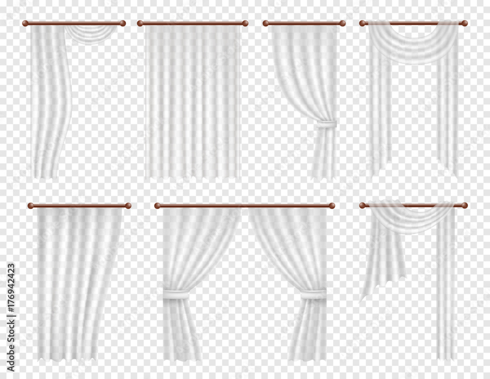 © Siberian Art - Vector realistic white window curtains and drapes set. © Siberian Art - Vector realistic white window curtains and drapes set.