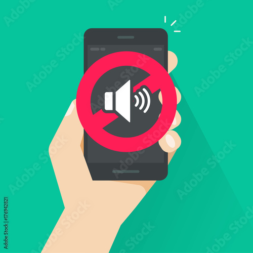 No sound sign for mobile phone vector illustration, flat cartoon volume off or mute mode sign for smartphone, cellphone silence zone