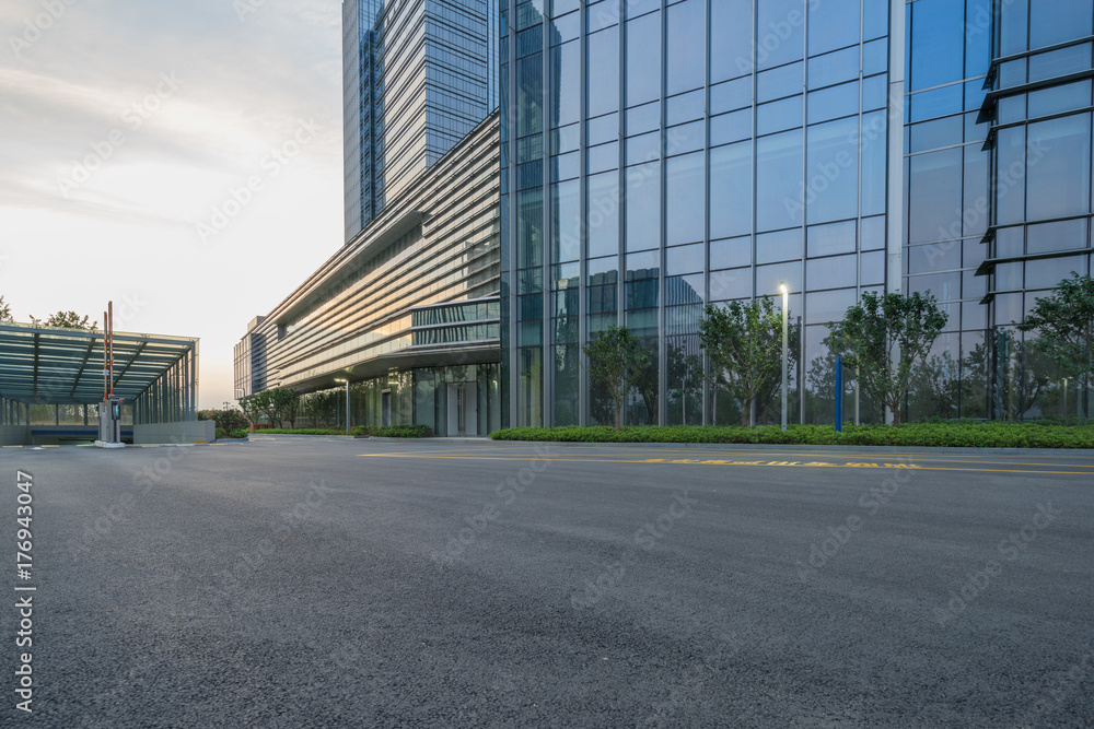 empty road with modern buildings on background,shanghai,china.