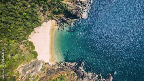 Beauty Butterfly beach aerial view landscape, Goa touristic state in India.