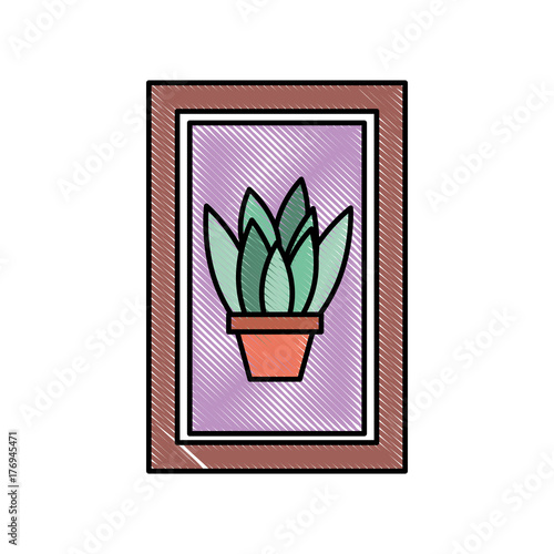 wooden frame with houseplant in vase decoration interior