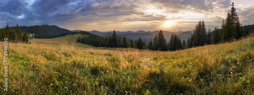 Mountain panorama at dramatic sunset in Slovakia, Velka Fatra, Smrekovica photo