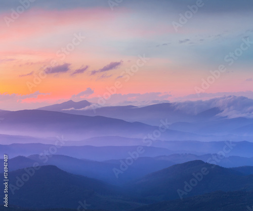 misty mountain evening landscape © Yuriy Kulik