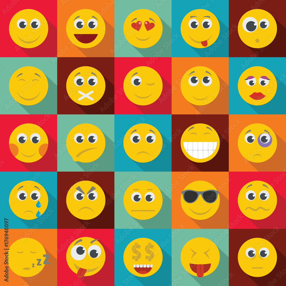 Smile icon set, flat style Smile icon set, flat style
