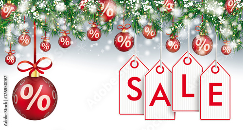 Christmas Header Fir Twigs Red Percent Baubles Price Stickers