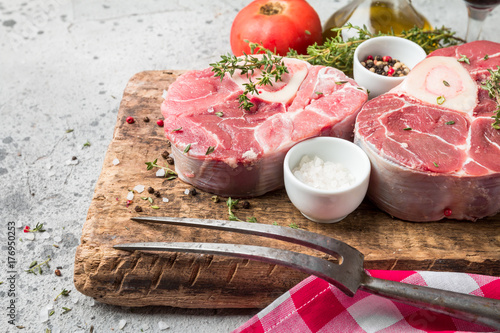 Fresh veal shank slices photo