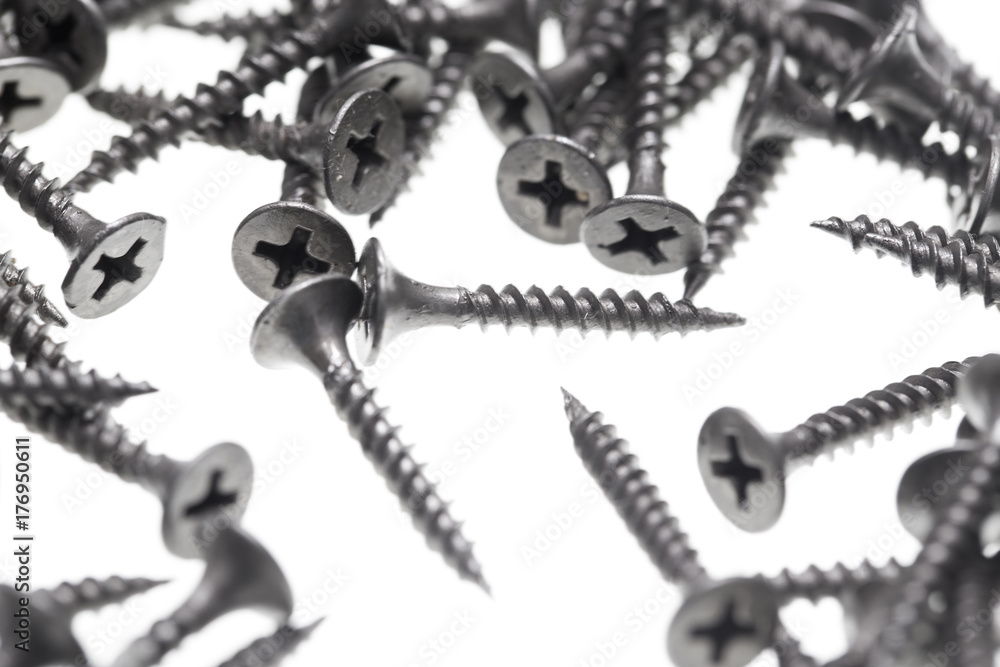 Screws for construction on a white background Screws for construction on a white background