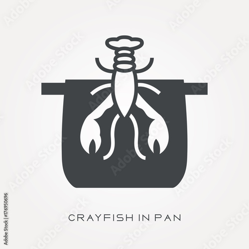 Silhouette icon crayfish in pan