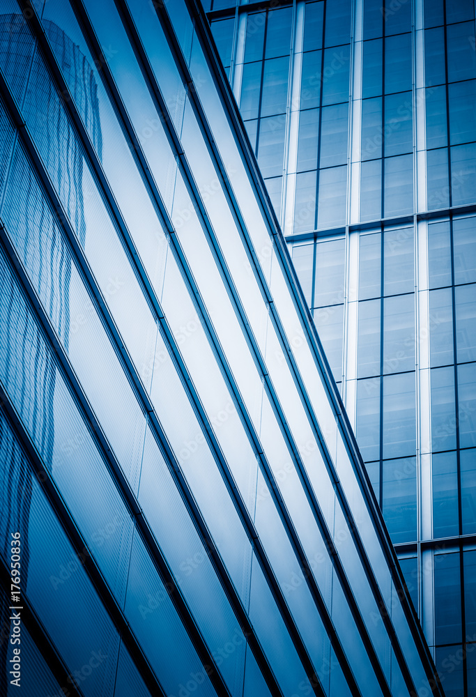 Obraz premium modern office buildings exterior,detail shot,blue toned,shanghai,china.