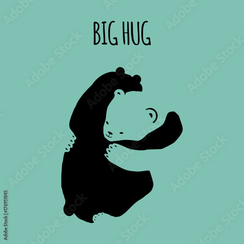 Cute concept of two bears hugging each other. Vector illustration using negative space.
