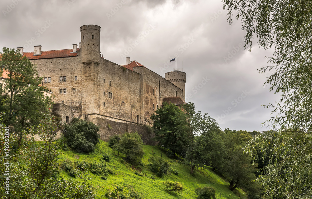 Medieval castle on the hillside in Tallinn
